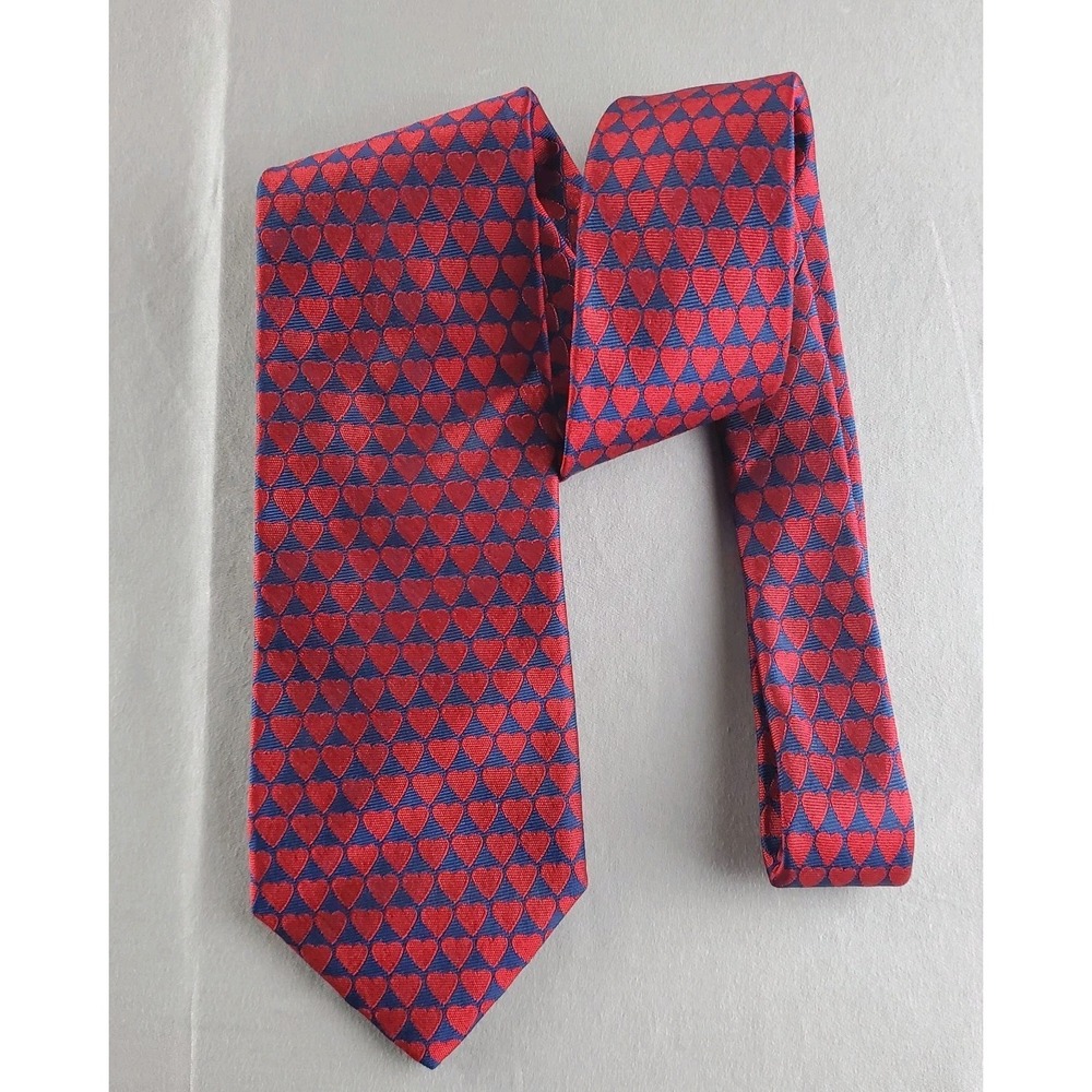 Ben Silver Ties Mens 56 3.5 Red Heart All Over Print Silk Handmade Usa